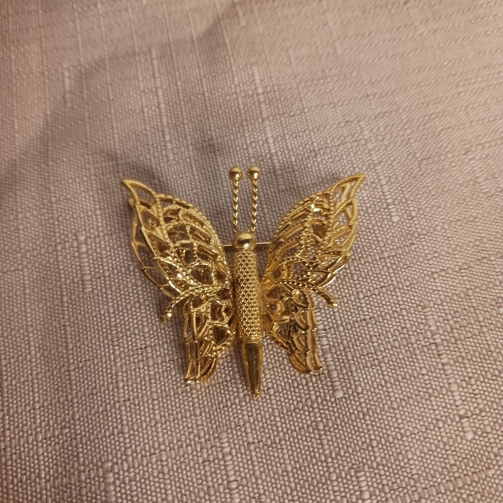 Monet Butterfly Gold Tone Brooch